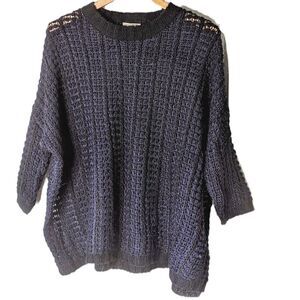 LAmade Blue And Black Woven Wool Blend Oversize Pullover Sweater size S